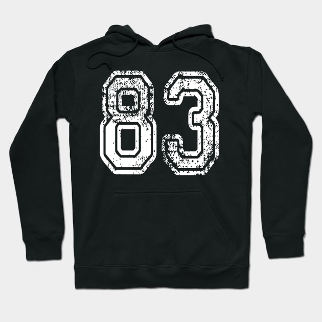 Number 83 Grungy in white Hoodie by Sterling